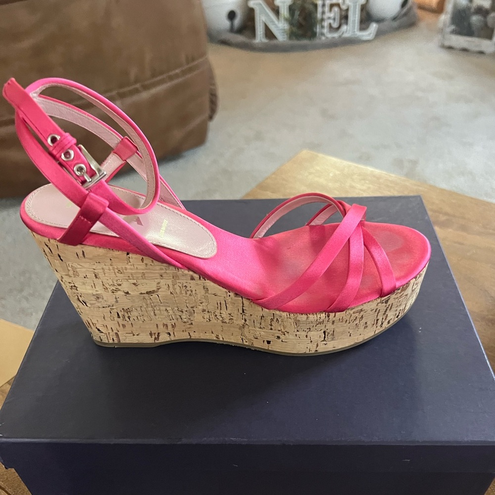 Prada pink satin wedges. Like NEW